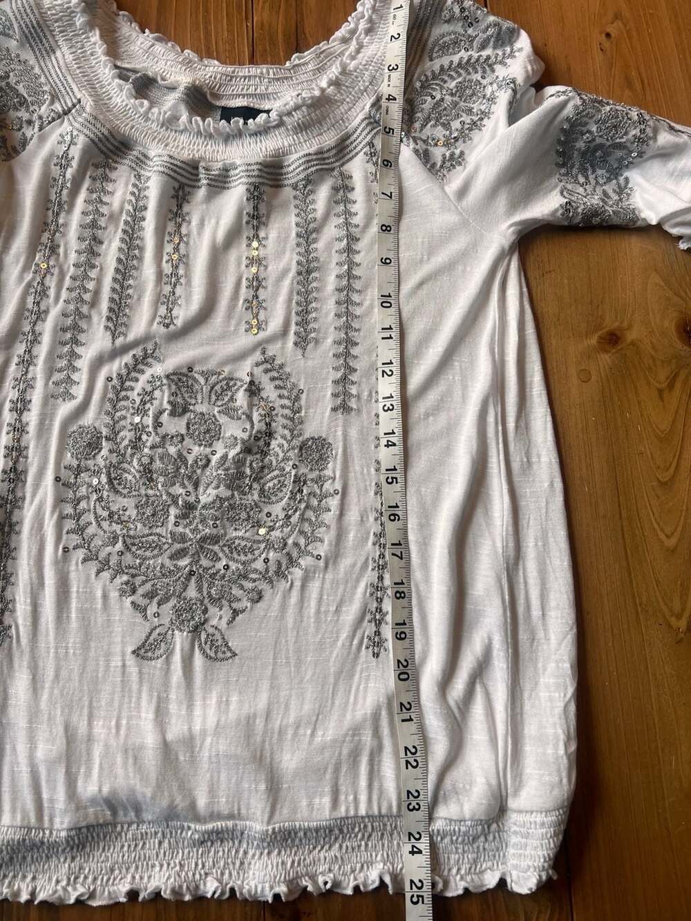INC International Concepts Petite P Off-Shoulder Embroidered Sequin Blouse Small - Picture 6 of 6